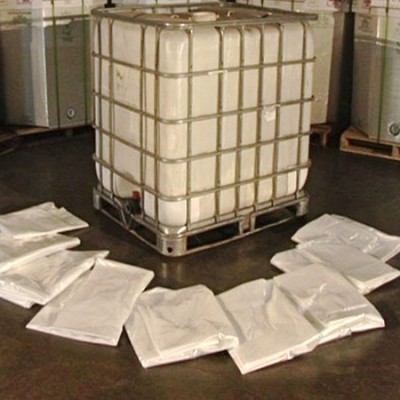 A liquid plastic liner saves over 90% raw material vs bottle in a cage totes